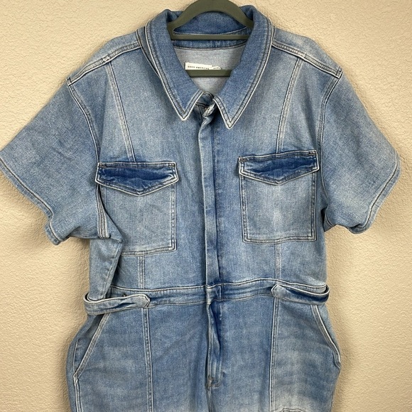 New Good American Fit For Success Jumpsuit in Blue274 Denim Jean Sz 7 - Picture 5 of 14